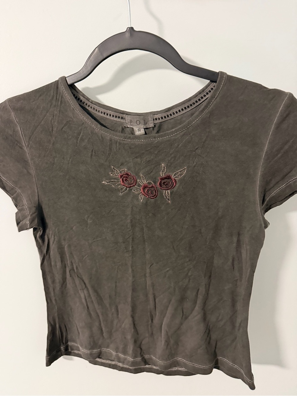 POL BABY DOLL EMBROIDERED ROSE TOP - Size small brand new no tag